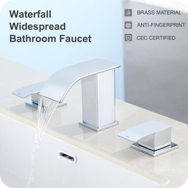GAGALIFE Waterfall Bathroom Faucets for Sink 3 Hole - Chrome Bathroom Faucet with Pop-up Drain, 8 Inch Widespread Bathroom Sink Faucet 2-Handles, Modern Vanity Faucet with Supply Lines