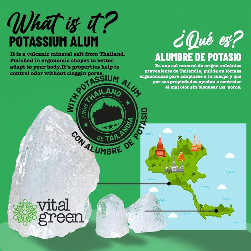Vital Green Desodorante de Alumbre de Potasio, Aloe Vera, 100g,