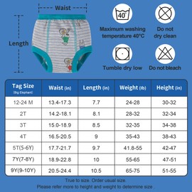 BIG ELEPHANT 10-Packs Training Underwear Absorbent Unisex Toddler Potty Trained Pants, 100% Cotton,7-8Y