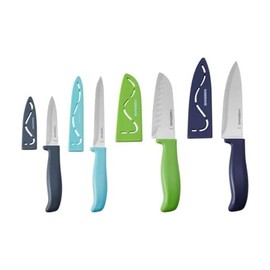 Farberware Chef Knife Set with Colorful Handles, Stainless Steel Blades with Blade Covers Included, Versatile Kitchen Knives, 4-Piece