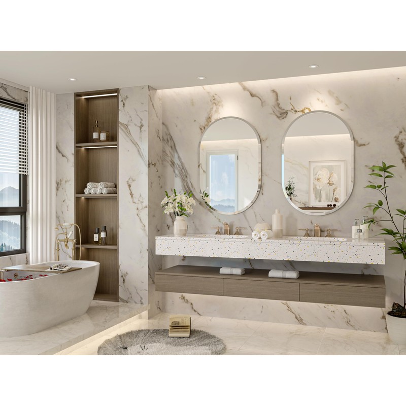 JIINGYO Frameless Oval Mirror, 22"x30" Beveled Oval Bathroom Vanity Mirrors