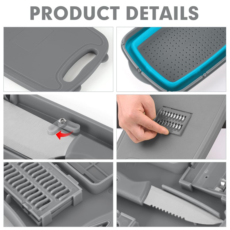 HI NINGER camping cutting board, Collapsible Chopping Board with Colander,