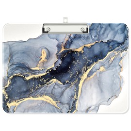 ZAXMEY Plastic A4 Clipboard Landscape, Fashion Clip Board with Low Profile Clip for Drawing, Sketching, Art Supplies, Drafting Supplies, Blue Gold Marble