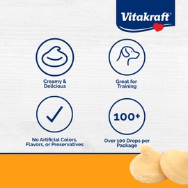 Vitakraft Drops Dog Treats - Peanut Flavor – Grain-Free Training Treats - Real Yogurt & Whey, Added Vitamins A, D3, E, B12, Riboflavin & Niacin – For All Dog Sizes & Ages – Resealable 8.8 oz Bag