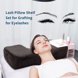 Professional White Eyelash Extension Memory Foam Pillow With Acrylic Shelf Organizer Stand, Lash Extension Grafting Pillow Makeup Tool Display Cabinet Shelves with Velvet Pillowcase