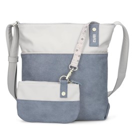 Zwei Jana J10 Women's Crossbody Bag 5 Litre Canvas Style Handbag in Bi-Colour Design + Matching Cosmetic Bag/Purse Free, Nubuk-sky