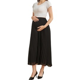 ZUMIY Maternity Skirt for Women Pleated Elastic High Waist Maternity Skirt A-Line Chiffon Skirt Casual Wear, black