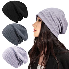 JSTHHTT Pack of 3 Beanie Men's Winter Long Slouch Winter Hat Hood Men's Beanie Women's Very Soft Fleece Lining Beanie Hat for Men and Women, Hat Men's Beanie with Fleece Lining, multicoloured