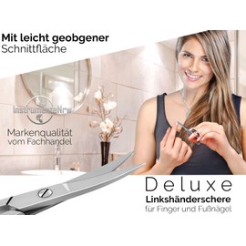 Left-handed nail scissors 9 cm with slightly curved cutting surface made of stainless steel with storage case – professional nail scissors with extra sharp cutting edges for precise cutting of finger and toenails.