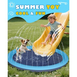 67" Non-Slip Dog Splash Pad Heavy Duty, Outdoor Sprinkler Water Play Mat, Summer Backyard Water Toys for Dogs & Kids(Ages 1-12)