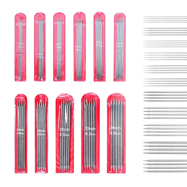 UOIENRT 55 Pcs Double Pointed Stainless Knitting Needles Set, 11