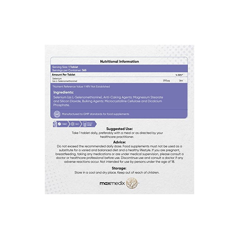 Selenium 200mcg - 1 Year Supply - 365 Selenium Tablets