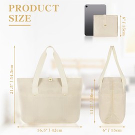 Aucuu Women's Tote Bag, Large Shopper Handbag, Shopper Bag, Handbag, Foldable Shoulder Bag with Zip and Pockets, Shopper Shoulder Bag, Travel Bag, Waterproof Beach Bag, #3 Beige