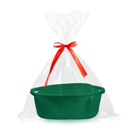 Gift Basket Empty, Small Storage Woven Basket with Gift Bags and Ribbons, Cute Baby Gift Cotton Rope Basket with Handles, Cat Dog Toy Basket for Storage (green)