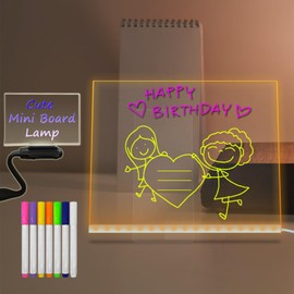 Acrylic USB Dry Erase Whiteboard with Stand 30×20 CM Warm Dimming LED Night Light 7 Color Pen Brightness Adjustable Creative Message Board Note Planning Memo Desk Lamp Bedside Home Decor Gift for Kid