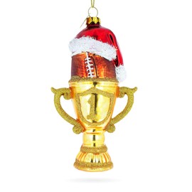 BestPysanky Football Trophy in Santa Hat Glass Christmas Ornament