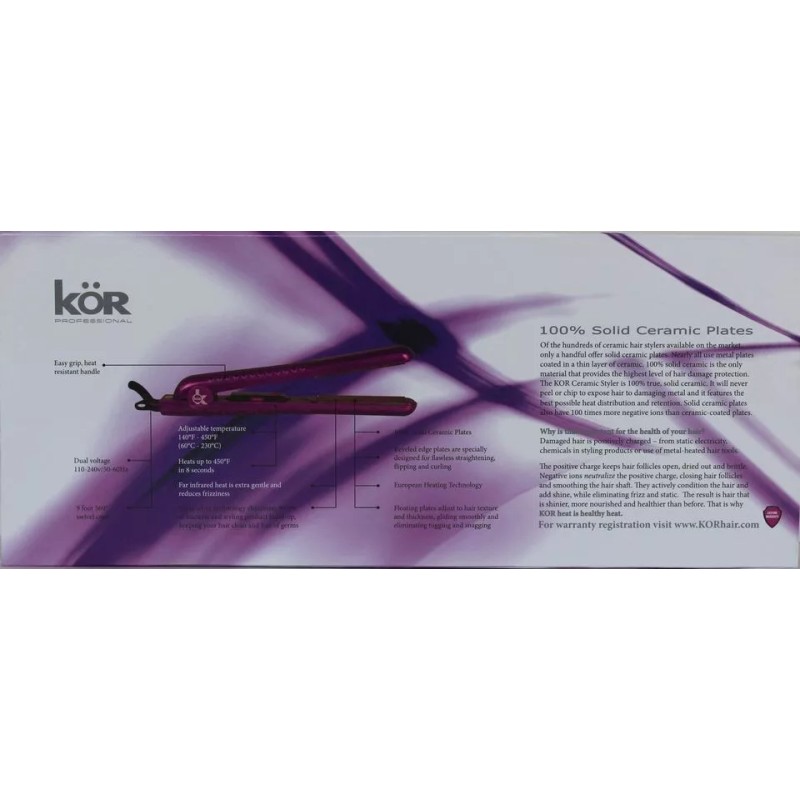 KOR Professional PINK CERAMIC HAIR IRON 1.25" BEST HAIR STRAIGHTENER