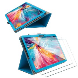 Kebiory for TCL TAB 10 NXTPAPER 5G Tablet Case with 2Pcs Screen Protector/PU Leather Case Shockproof Magnetic Clasp Cover with Hand Strap for TCL TAB 10 NXTPAPER 5G 10.4 Inch Model 9199S (Blue+2Pcs)