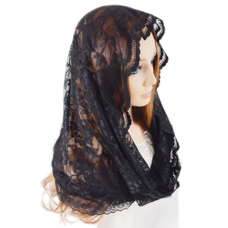 PAMOR Infinity Chapel Veil Floral Latin Mass Head Covering Lace