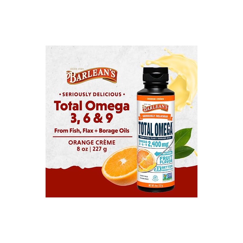 Barlean’s Seriously Delicious Total Omega, Orange Crème, 8-oz