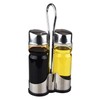 Oil and Vinegar Dispenser Set with Stainless Steel Holder,Clear Glass