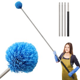 Cobweb Duster with Extension Pole, 6.5FT Lightweight Brush with Pole, Stiff Bristles Duster Head with Adjustable Stainless Steel Handle for Outdoor Indoor Cleaning