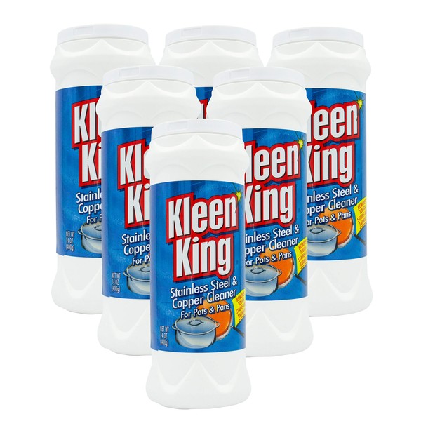 King Kleen Stainless Steel Cookware Cleaner and Copper Cleaner (14 oz, 6 Pack) Helps Remove Stains and Tarnish from Pots and Pans, Multi-Purpose Metal Cleaner, Powder Form