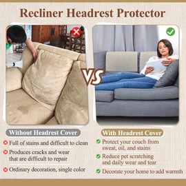 ECISZ Recliner Headrest Protector 2 Pcs Headrest Covers for Recliner Chair Head Protector Cover Couch Recliner Headrest Covers Sofa Furniture Protectors (Beige)