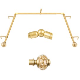 Bay Window Curtain Rods, USFOOK Gold Curtain Rods for Bay windows 32 to 86 Inch (Center Rod), 32 to 58 Inch Side Rod for windows, Decorative Drapery Rods with Bling Finials