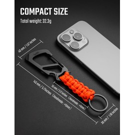 KeyUnity KC00 Paracord Key Chain, Key Chain with Carabiner Paracord Pendant, Braided Lanyard Ring Hook Clip Keyring for Car Keys, Kettles and Outdoor Use, K-kc00-sl21