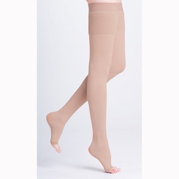 500 Natural Rubber 40-50 mmHg Open Toe Unisex Thigh High Sock with Grip-Top Size: L1