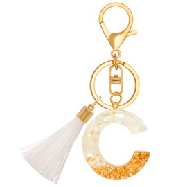 TTYY Initial Letter Keychain for Women Birthday gift To Little Girls Tassel Butterfly Pendant Key Ring for Backpack (White crystal LetterC)