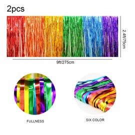 2pcs Rainbow Party Table Skirt Grass Table Skirt,Rainbow Metallic Tinsel Foil Fringe Table Skirts Rainbow Table Decorations for Birthday Baby Bridal Shower Unicorn Pride Party Table Decorations