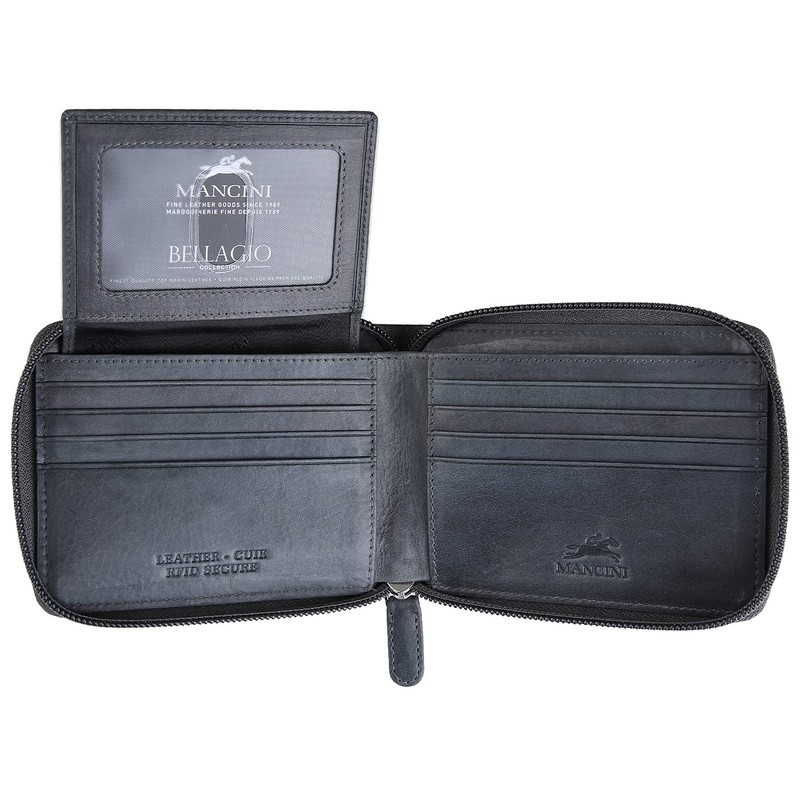 Mancini Bellagio Top Grain Leather RFID Secure Zippered Billfold with