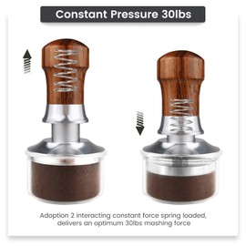 HOLIHOKY Coffee Tamper 51mm, Spring Loaded 51mm Tamper, 30lbs Calibrated Constant Pressure Espresso Tamper for DeLonghi 51mm Portafilter, 304 Stainless Steel Threaded Base, Walnut Wood Handle, Silver