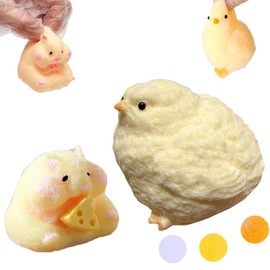 2pcs Squishy Hamster Toy,Chick Squeeze Toys,Cute Squishy Hamster Fidget Toy, Realistic Chick Toys,Stress Relief Gift for Adults & Kids(Hamster+Chick)