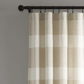 Lush Decor, Taupe Tucker Stripe Yarn Dyed Cotton Knotted Tassel Window Curtain Panel Pair, 84" x 40"