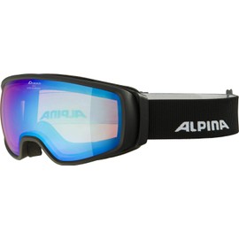 ALPINA Double Jack Q-Lite Mirrored Contrast Enhancing OTG Ski Goggles with 100% UV Protection for Adults, Black, One Size