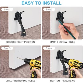  4-Pack – Heavy Duty Kickdown Door Stopper Adjustable One-Touch Metal Door Kickstand with Rubber Tip (Black)