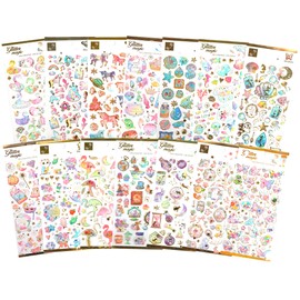 DERAYEE Reward Seal, 3D 3D, Foil Stamping, Translucent Notebook, Sticker, Gift, Cute, Glitter, Smartphone Decoration, 3D Sticker, Set of 14 (Style 1)