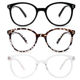 KoKoBin 3 Pack Retro Round Reading Glasses for Women，Blue Light Blocking Comfortable Readers With Spring Hinges +2.5