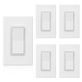 ELEGRP Matte White Single Pole Decors Light Switch with Plate 15Amp, 120-277V, Paddle Rocker Switch Replacement, On/Off Wall Switch, Self-Grounding, Residential Grade, w/Wall Plate, UL/CUL (5 Pack)
