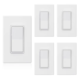 ELEGRP Matte White Single Pole Decors Light Switch with Plate 15Amp, 120-277V, Paddle Rocker Switch Replacement, On/Off Wall Switch, Self-Grounding, Residential Grade, w/Wall Plate, UL/CUL (5 Pack)