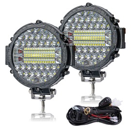 MOREXINYA Off Road LED Lights - 7 Inch 201W Round LED Offroad Work Light Pods, 12000LM Combo Beam Truck Light Bar for Tractor 4X4 ATV UTV SUV Pickup (Pack of 2 Black with Wiring)
