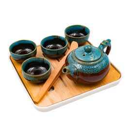 CENPEK Black Travel Tea Set Japanese Tea Service with Teapot Mini Gongfu Tea Sets for Adults Mens Gifts
