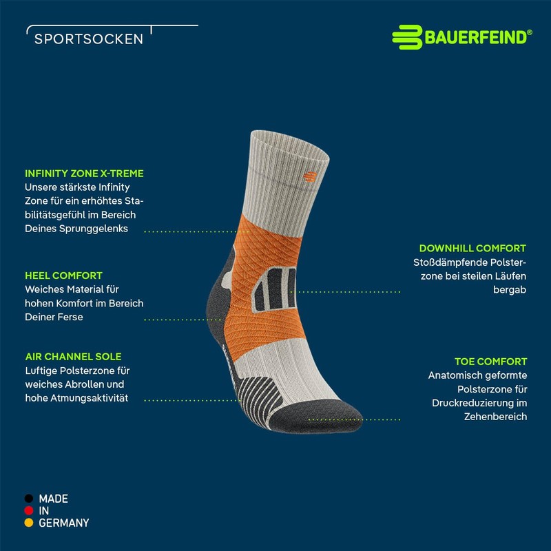 BAUERFEIND Trail Run Mid Cut Socks, Sunrise Peach