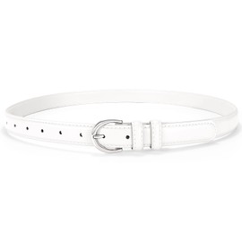 SANSTHS Women Leather Belt for Jeans Pants Fashion Ladies Skinny Belt for Dresses Thin Belt with Single Prong Buckle,White,XXL