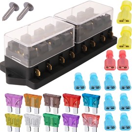 Gebildet 8 Way Car Standard Blade Fuse Holder Box (Apply to 1~40 AMP), with 10pcs Free Blade Fuse (3A/5A/7.5A/10A/15A/20A/25A/30A/35A/40A), Auto Fuse Block for Car/Boat/Marine/Trike