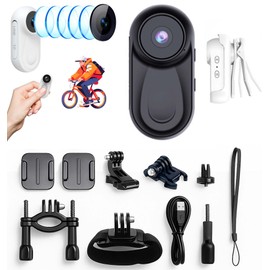 Mini Action Cam, Portable Camera with 360° Rotating Clip and Magnetic Clip, Waterproof Body Camera, Motorcycle Camera, Helmet Camera, for Cycling, Walking with Animals, Multifunctional Accessories