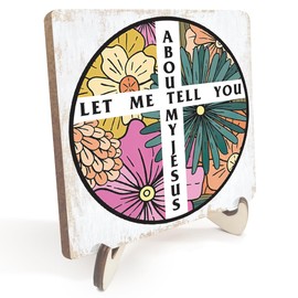 Inspirational Floral Christian Gifts for Women Religious Bible Verse Wood Sign Rustic Desk Decor Decorative Home Her Girls Room Decorations Office Accessories Shelf Wooden Plaque with Wood Stand